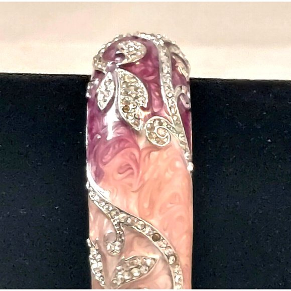 CRYSTAL STUDDED HINGED BANGLE BRACELET  PINK ENAMEL USA - Picture 2 of 7